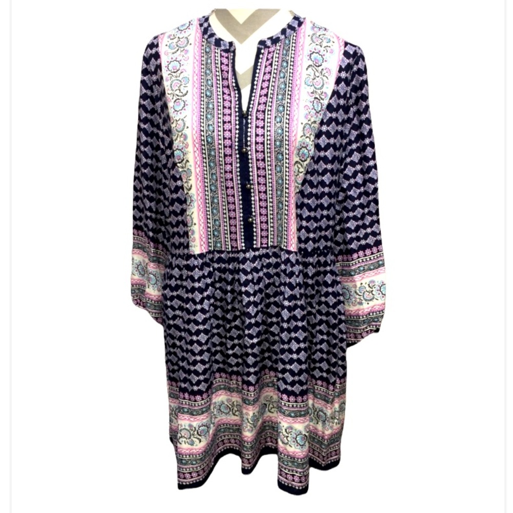 **Must Bundle** Relativity babydoll boho dress in white blues and pinks, size L